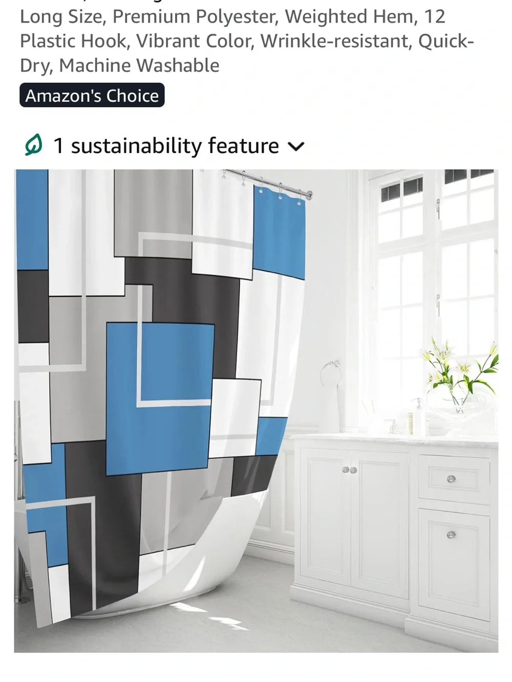 Geometric Blue & Gray Shower Curtain - Modern Home Bath 059